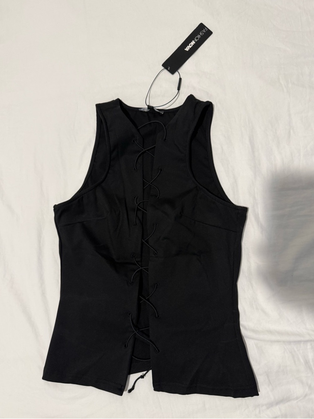 Fashion Nova Black Lace-Up Front Tank